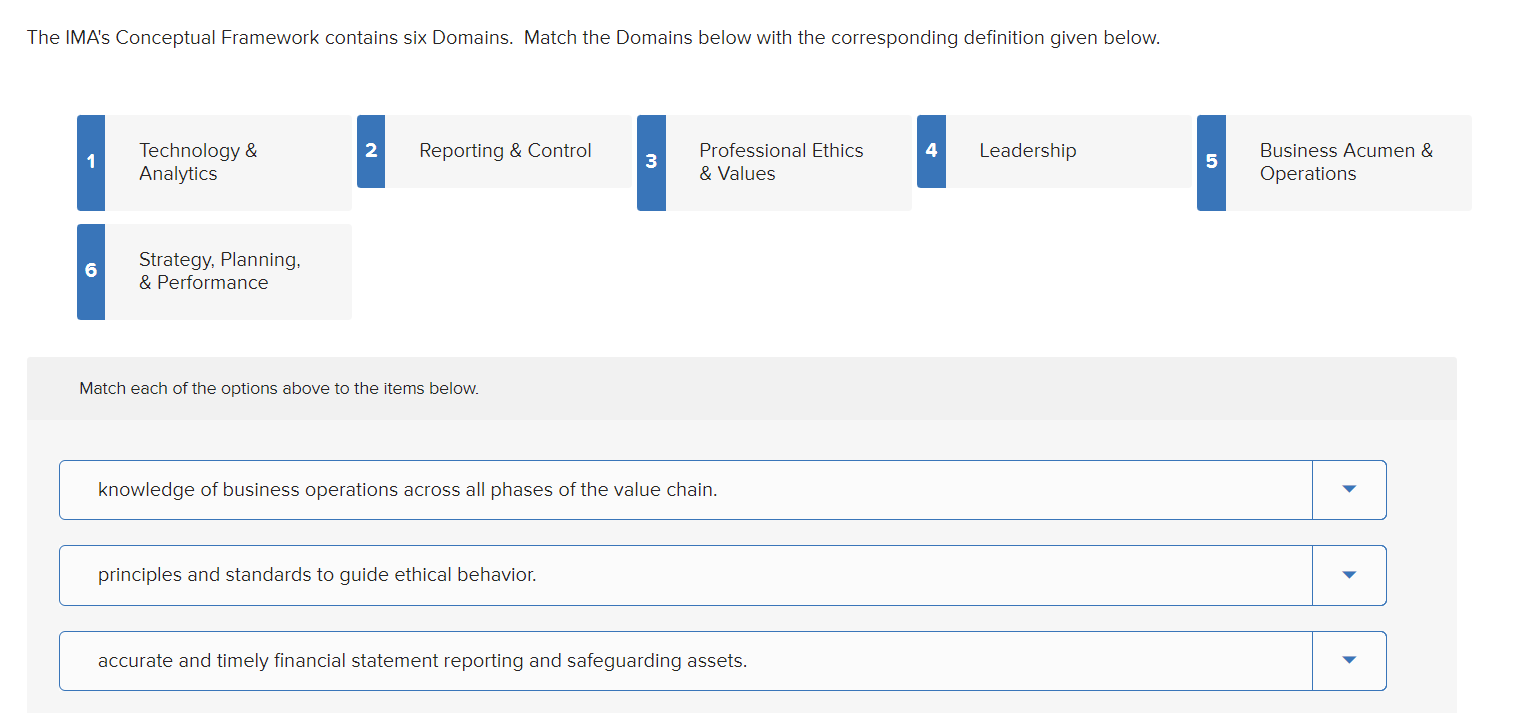 match number e.g 1, 2 , 3 ... The IMA's Conceptual Framework