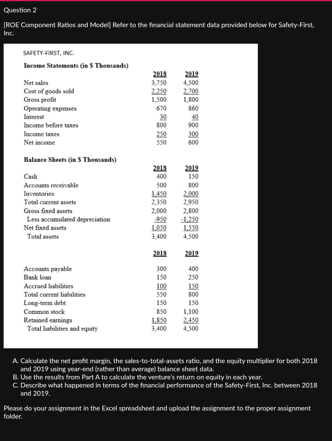  [ROE Component Ratios and Model] Refer to the financial statement data