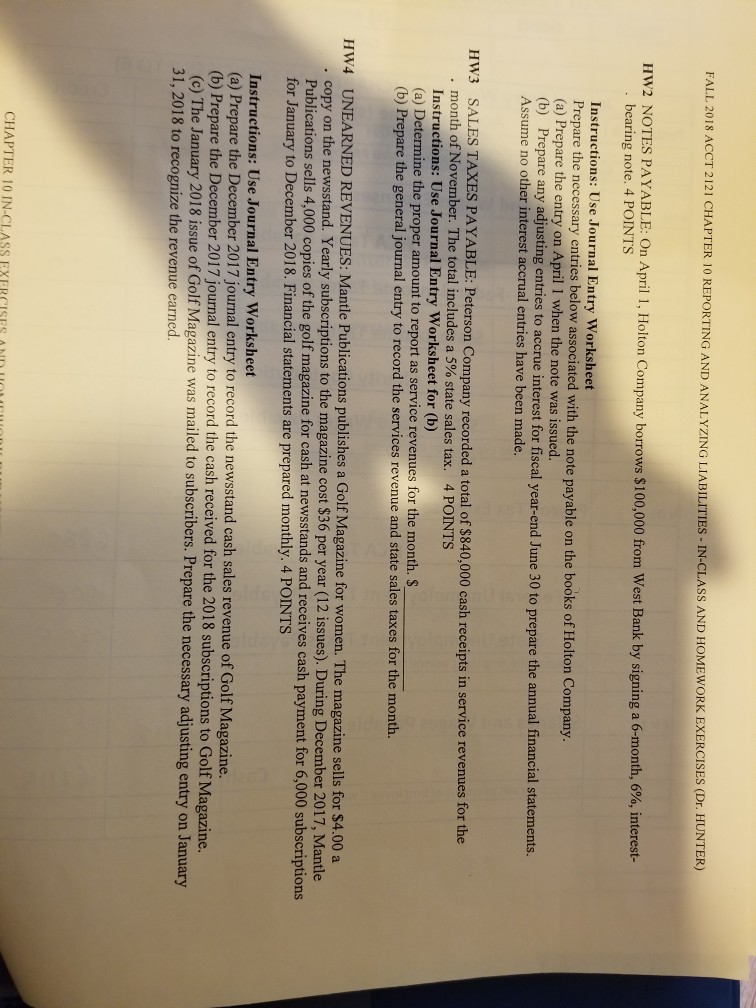 2018 ACCT 2121 CHAPTER 10 REPORTING AND ANALYZING LIABILITIES IN-CLASS AND