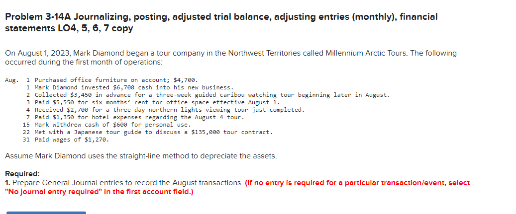  Problem 3-14A Journalizing, posting, adjusted trial balance, adjusting entries (monthly), financial