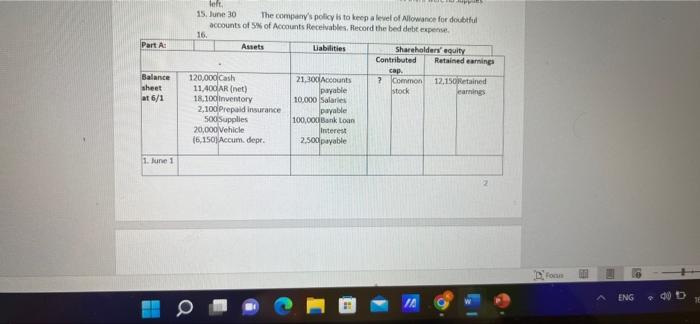 the missing part, now can a balance sheet be done? Part A: