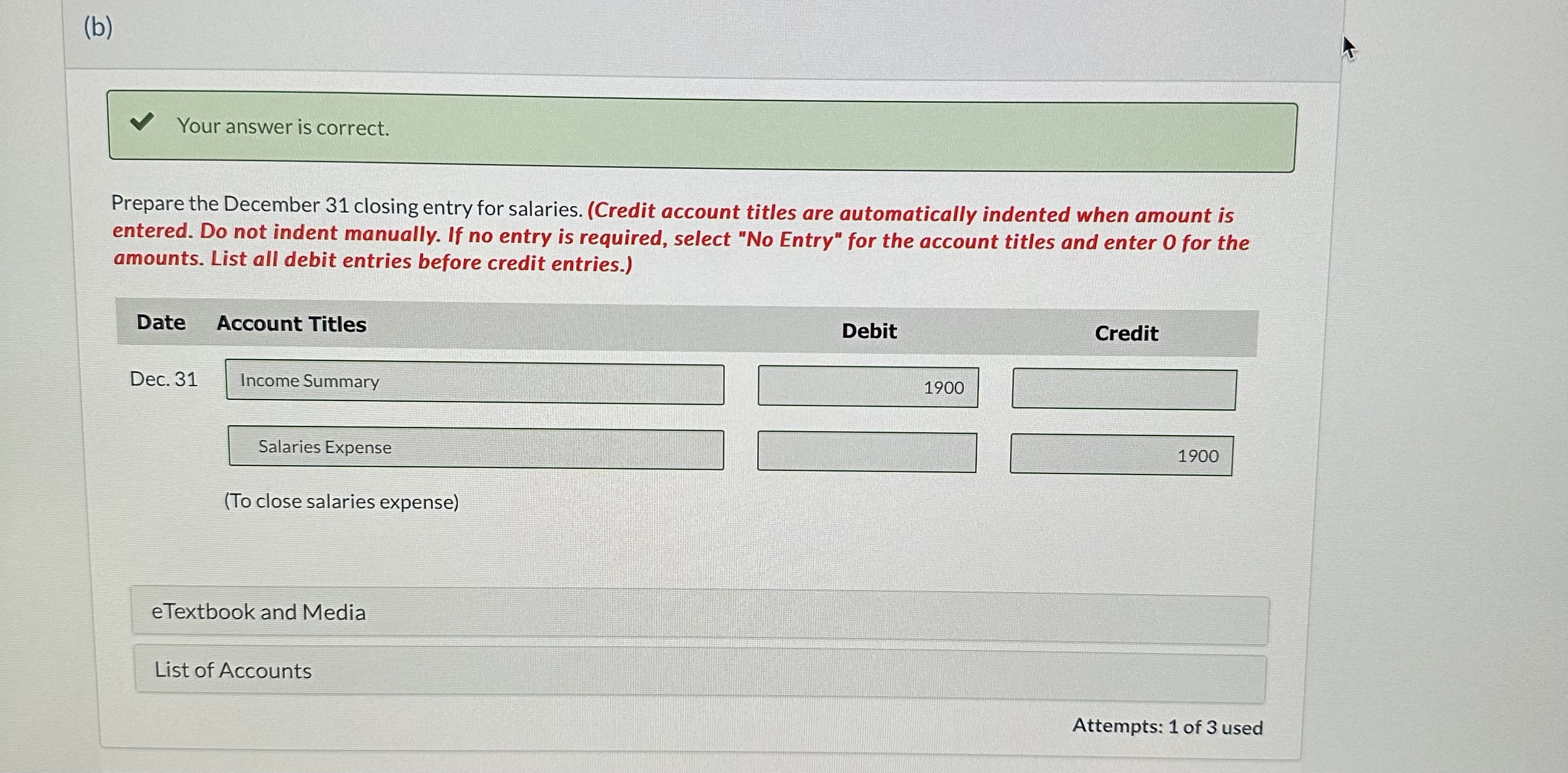  Current Attempt in ProgressYour answer is correct. Prepare the December 31