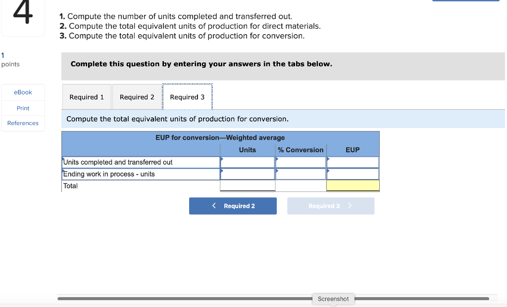 method. points Work in Process Inventory (In Units) eBook Beginning inventory Units