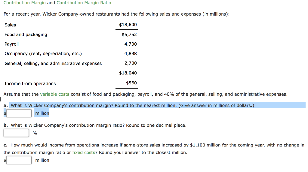 Can you find a b and c pleaseC Contribution margin and Contribution