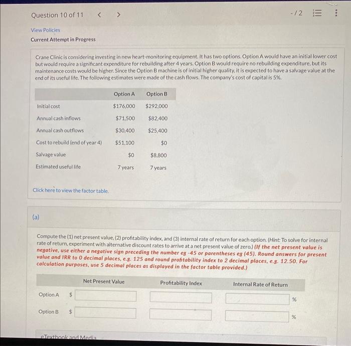  View Policies Current Attempt in Progress Crane Clinic is considering investing