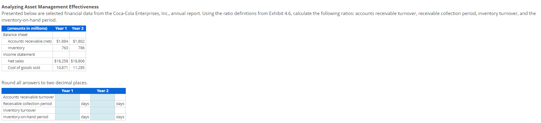  Analyzing Asset Management Effectiveness Presented below are selected financial data from