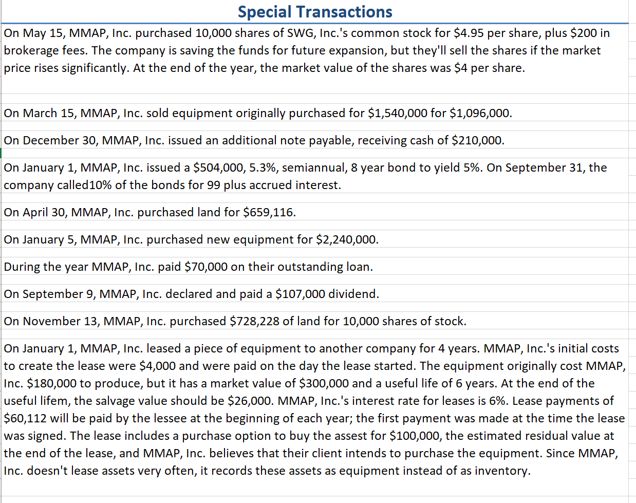 Create a Indirect method Statement of Cash flows based off of the