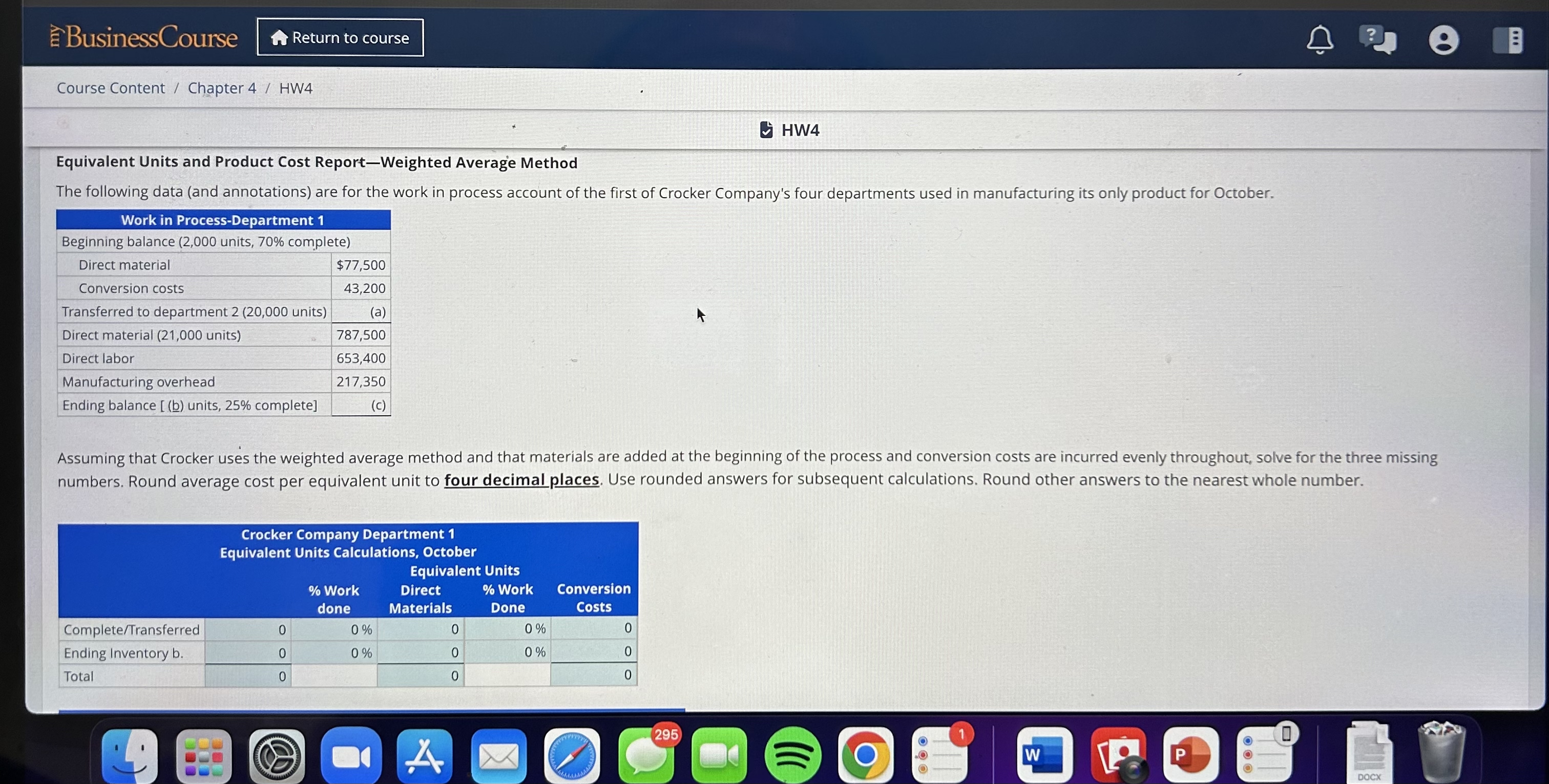  BusinessCourse Course Content / Chapter 4? HW4 HW4 Equivalent Units and