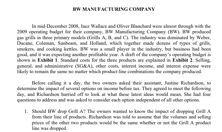  Please answer question 1 in the first image. BW MANUFACTURING COMPANY