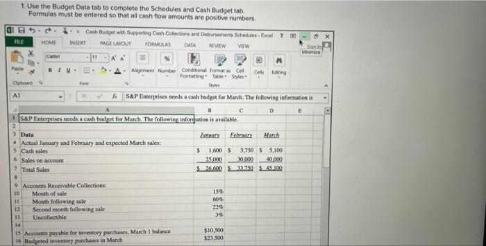  Enter as formula 1. Use the Budget Data tab to complete