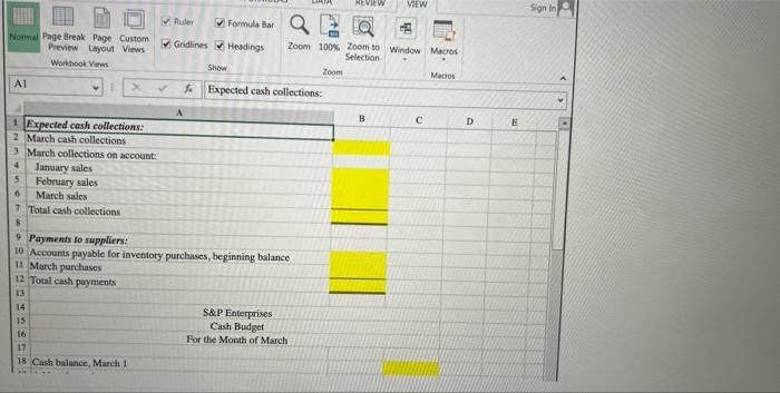 INSERT Calibr BIU- Cash Budget with Supporting Cash Collections and Disbursements Schedules-Excel