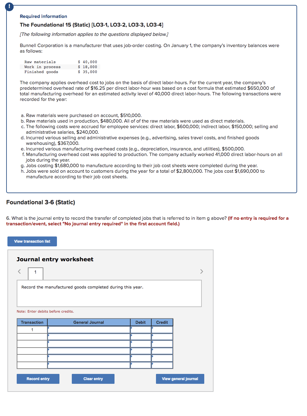 a manufacturer that uses job-order costing. On January 1, the company's inventory