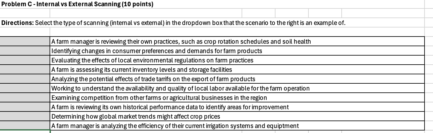  Problem C - Internal vs External Scanning (10 points) Directions: Select
