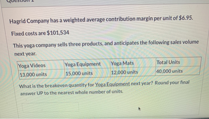  Hagrid Company has a weighted average contribution margin per unit of