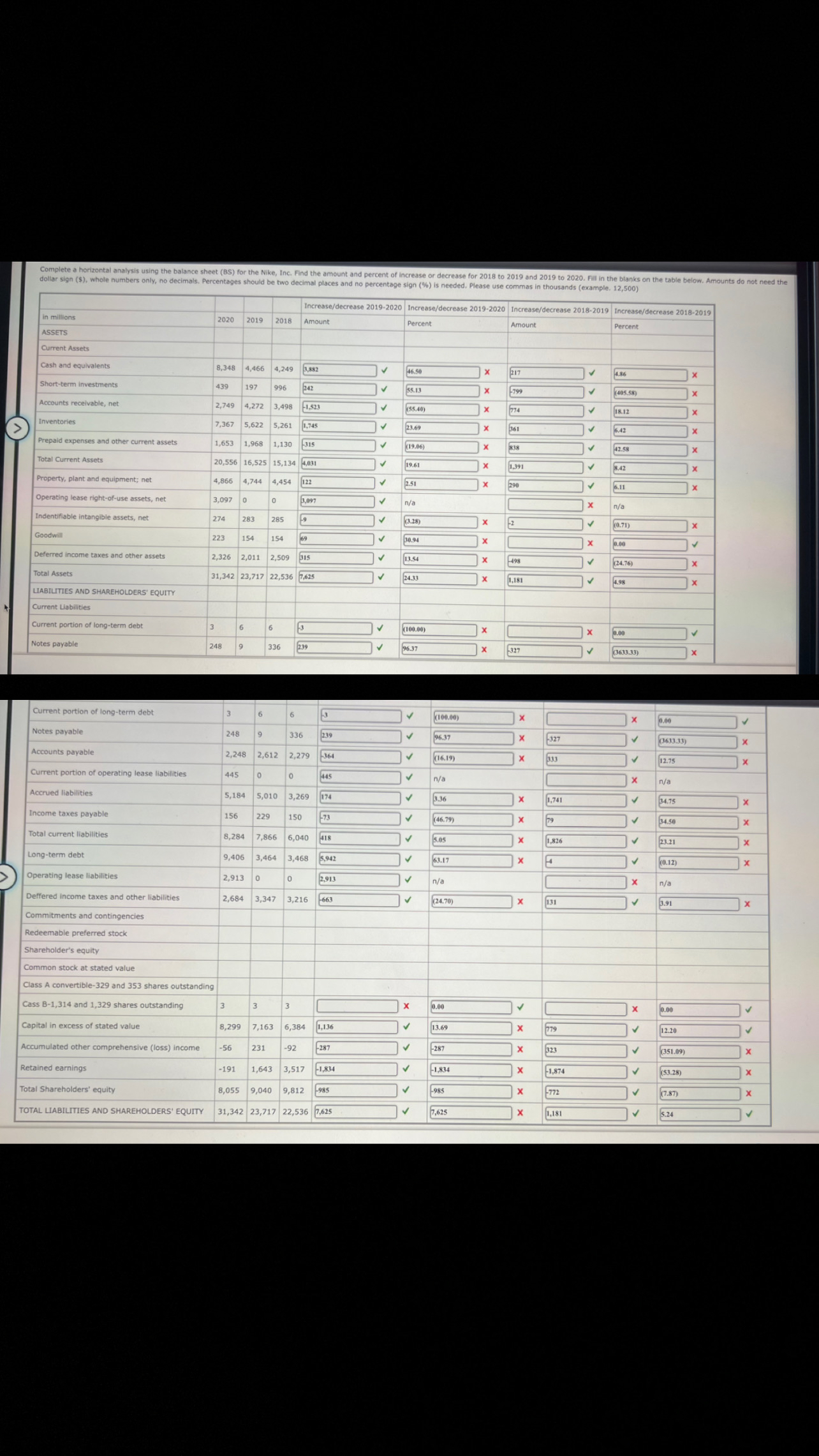  How to solve complete a horizontal analysis using the balance sheet