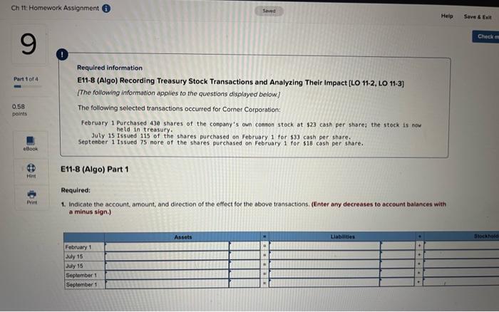  Ch 11: Homework Assignment Seved Help Save & E Cheder 9