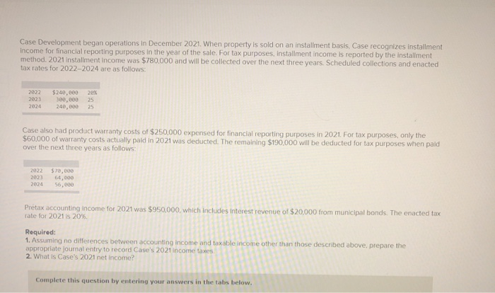  Case Development began operations in December 2021. When property is sold
