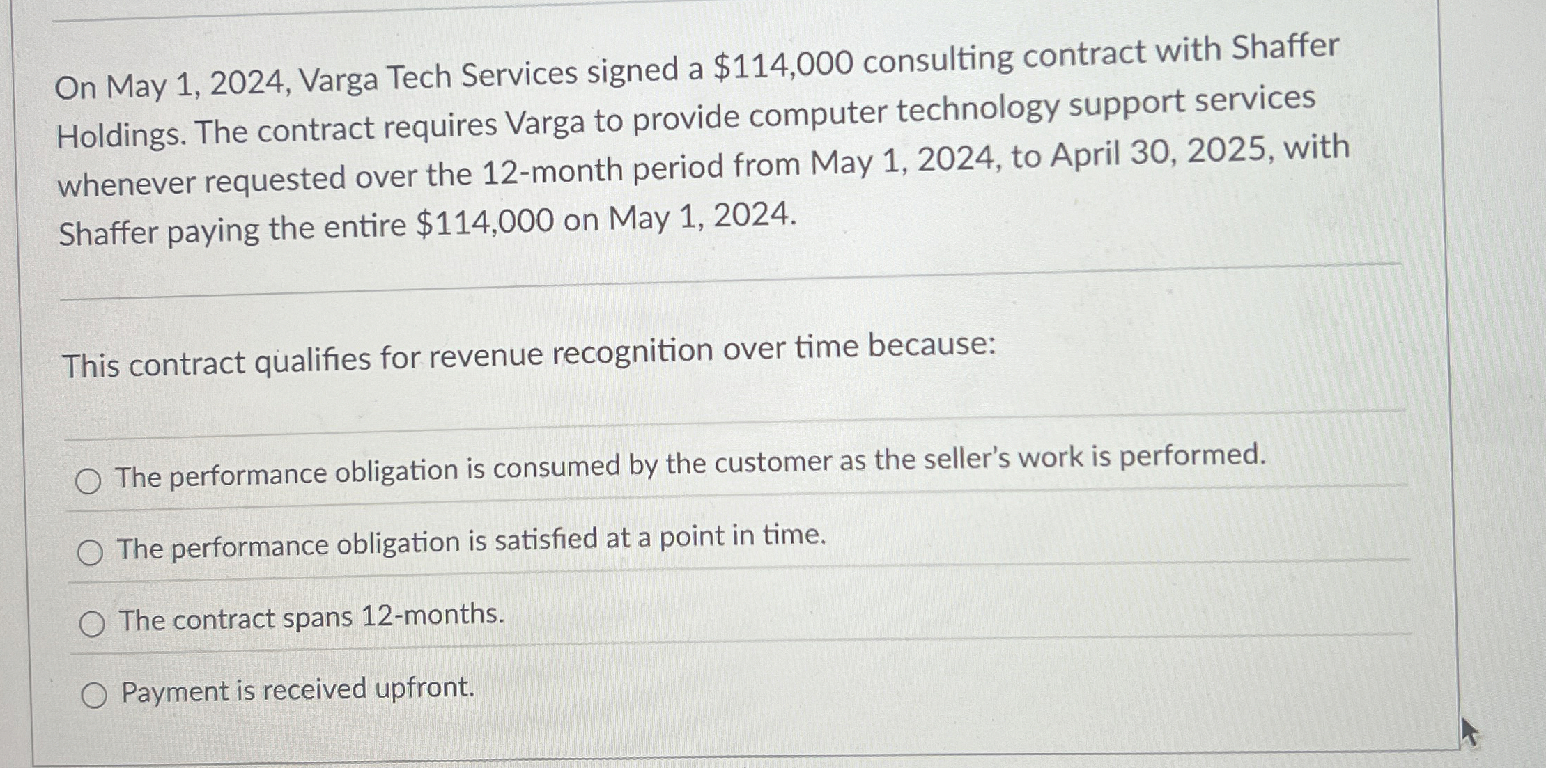  On May 1,2024, Varga Tech Services signed a $114,000 consulting contract