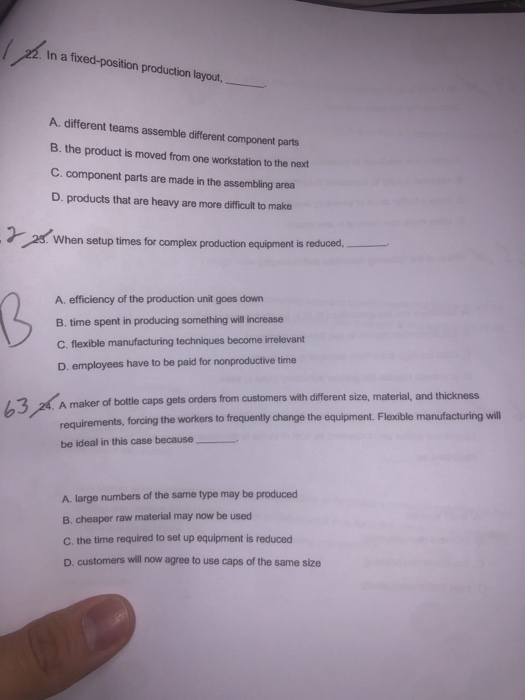  In a fixed-position production layout. A. different teams assemble different component