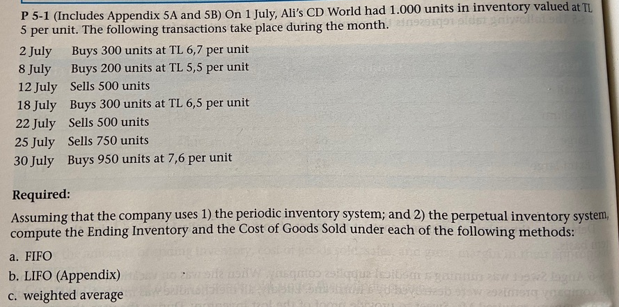  P 5-1 (Includes Appendix 5A and 5B) On 1 July, Ali's