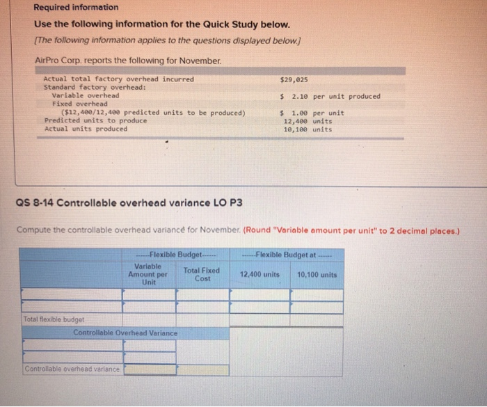  Required information Use the following information for the Quick Study below.