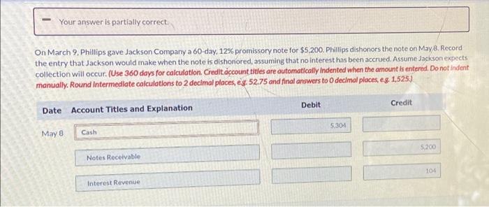  M Your answer is partially correct. On March 9, Phillips gave