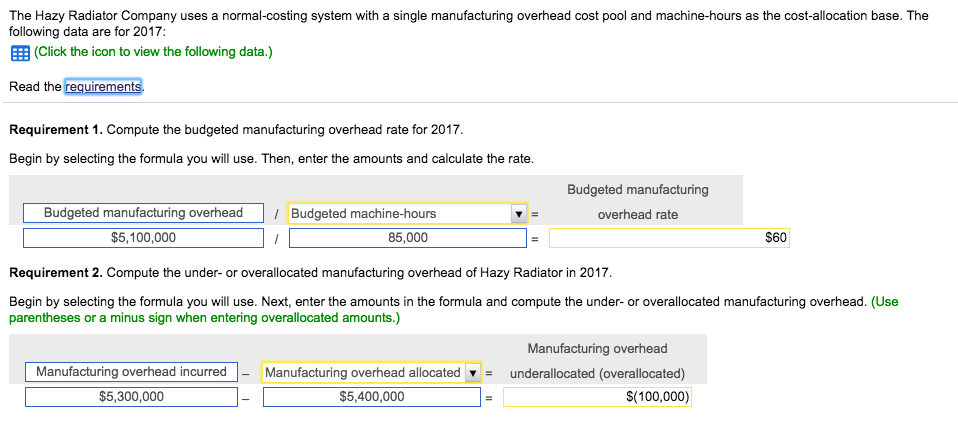 data and the ending balances (before proration of under- or overallocated overhead)