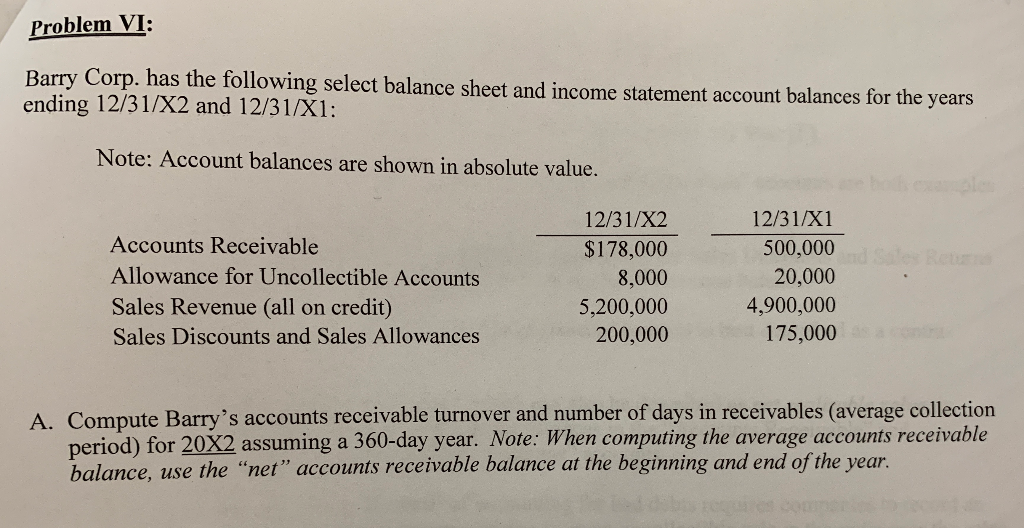 Problem VI: Barry Corp. has the following select balance sheet and