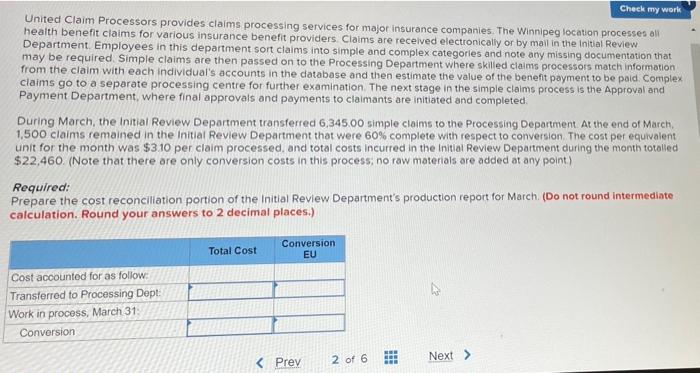  Check my work United Claim Processors provides claims processing services for