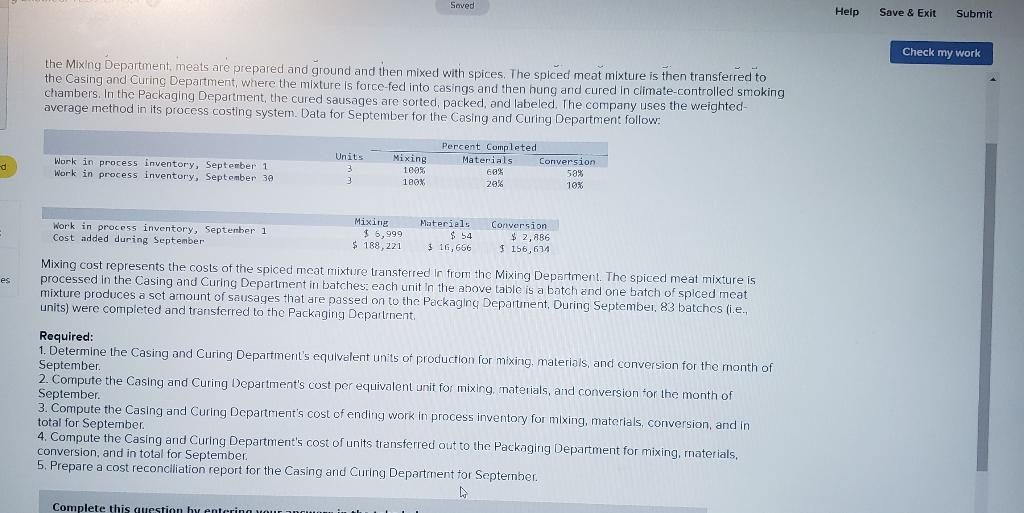  Seved Help Save & Exit Submit Check my work the Mixing