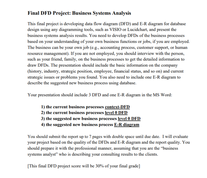  Final DFD Project: Business Systems Analysis This final project is developing