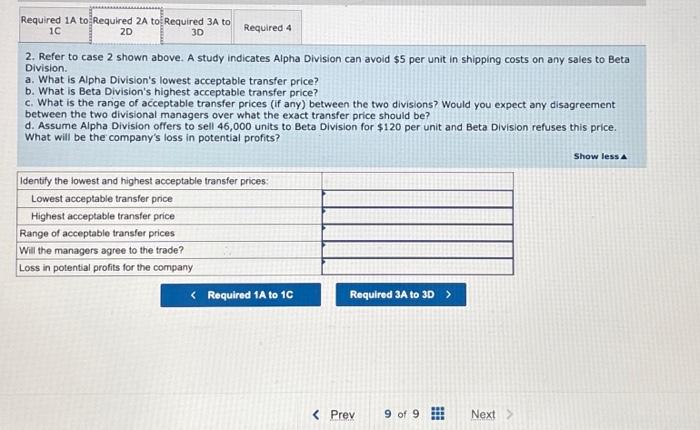 b. What is Beta Division's highest acceptable transfer price? c. What is