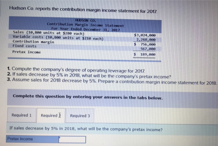 Co. Contribution Margin Income Statement 2017 Sales (10,880 units at $280 each)
