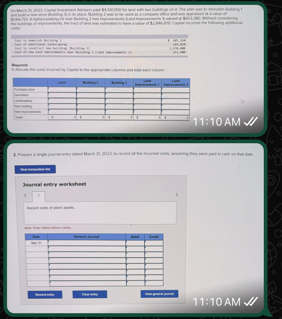  On March 31,2023, Capital Investment Advisers paid $4,510,000 for land with
