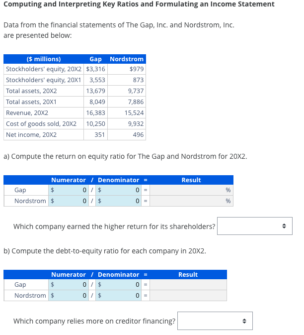  Computing and Interpreting Key Ratios Assume the data presented below are