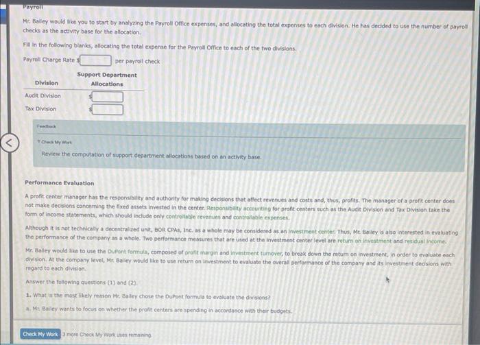 corporabon is divided into two profit centers: the Audit Division and the