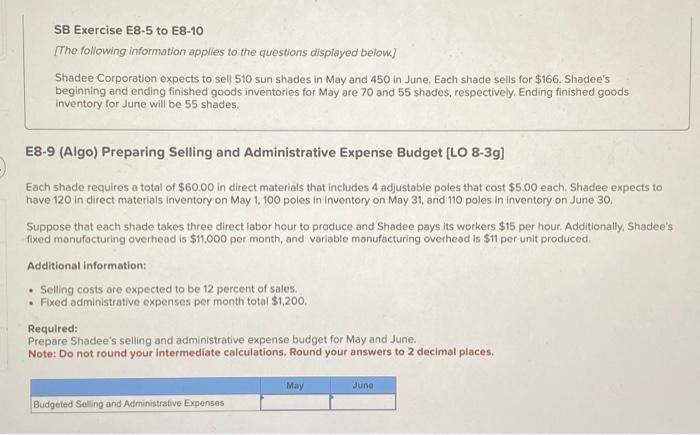  SB Exercise E8-5 to E8-10 [The following information applies to the