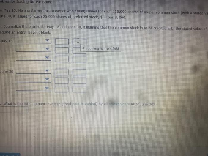issuing No-Par Stock On May 15, Helena Carpet Inc, a carpet wholesaler,