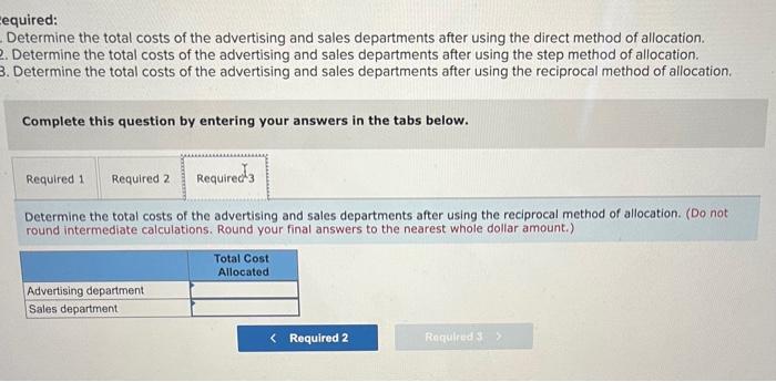 production departments (advertising and sales). The distribution of each service department's efforts