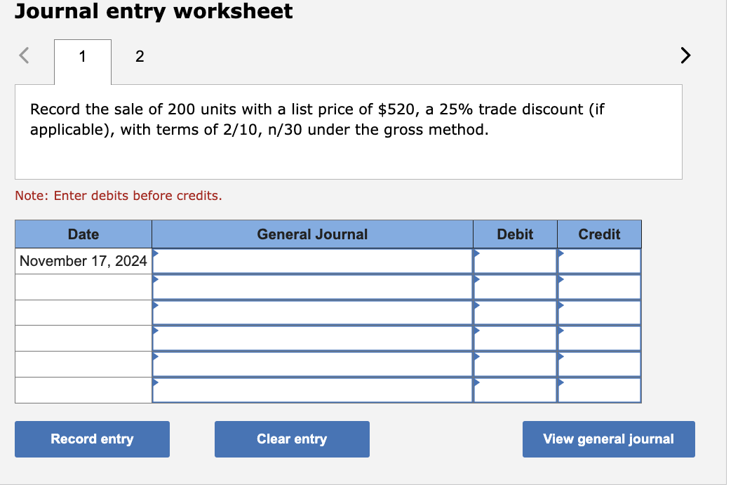 Exercise 7-5 (Algo) Trade and cash discounts; the gross method and the
