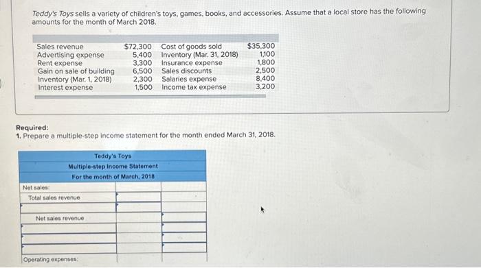 please help me solving this exercise :) Teddy's Toys sells a variety