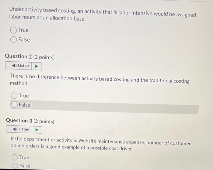 picture Under activity based costing, an activity that is labor intensive would
