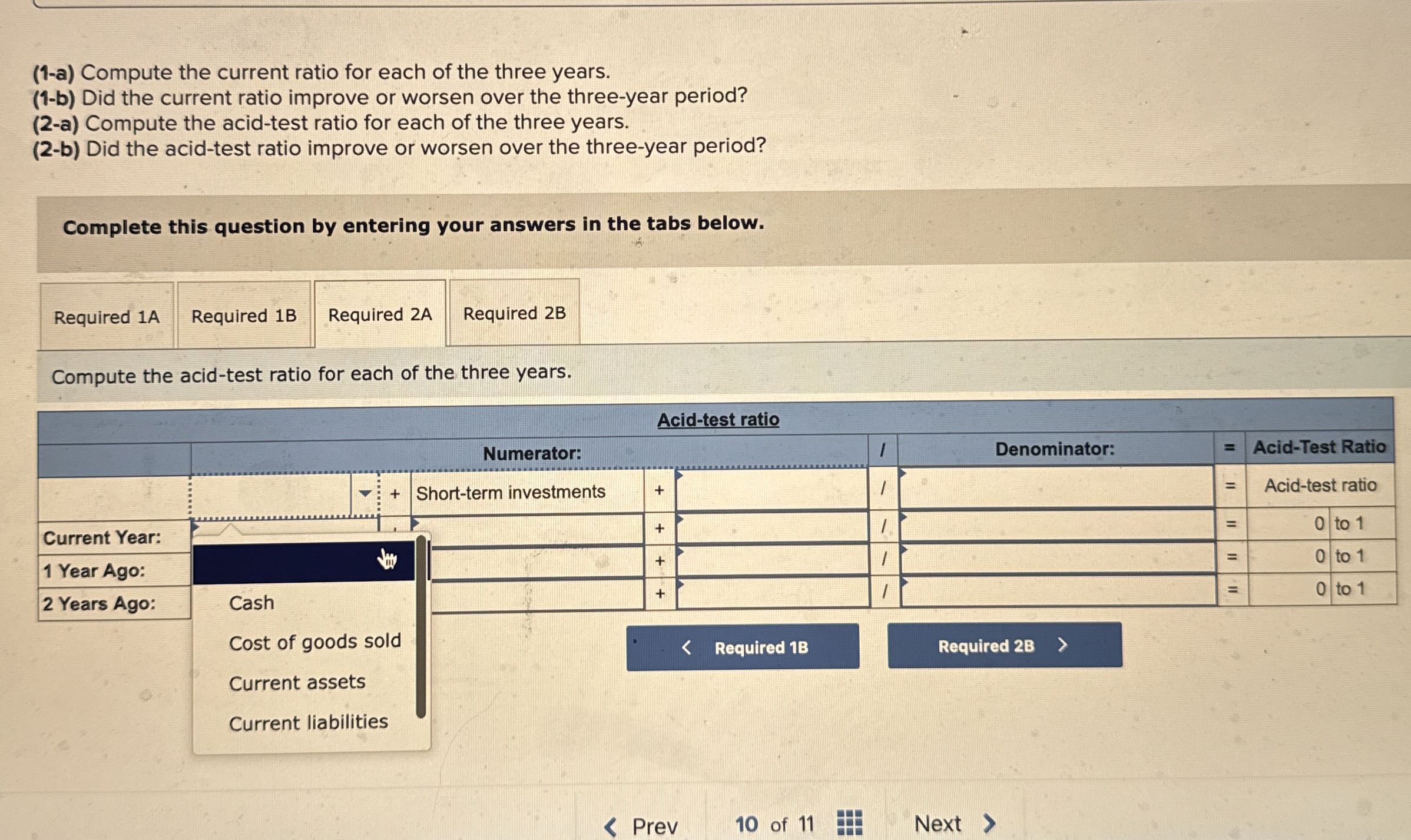  (1-a) Compute the current ratio for each of the three years.
