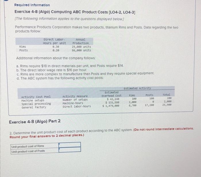 [LO4-2, LO4-3] [The following information applies to the questions displayed below] Performance