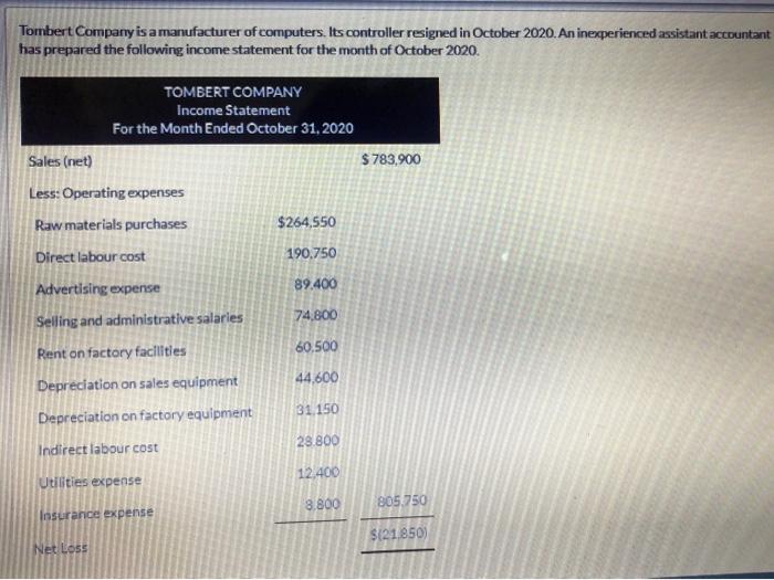 Can someone please help me with this question? Tombert Company is