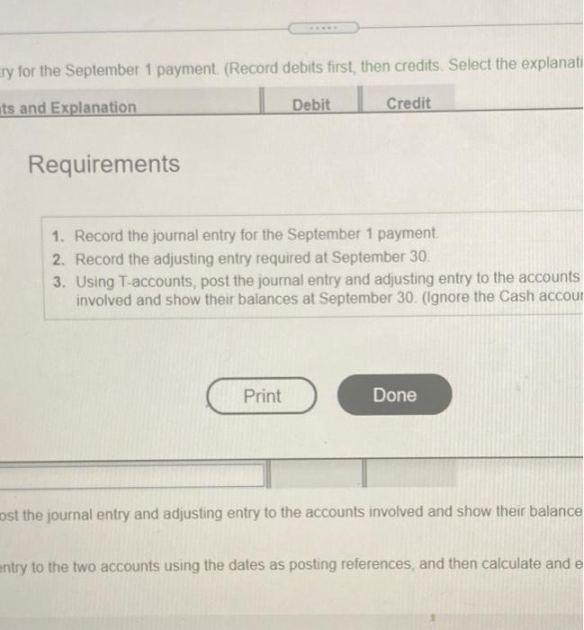  cry for the September 1 payment (Record debits first, then credits.