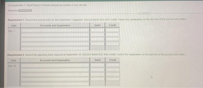 adjusting entry to the accounts involved and show their balances at September