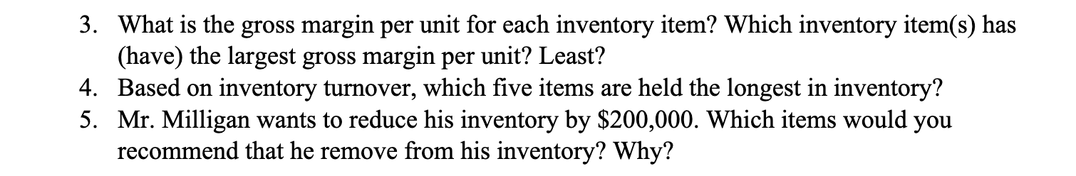 Analysis worksheet. The Inventory Analysis worksheet provides Mr. Milligan with information about