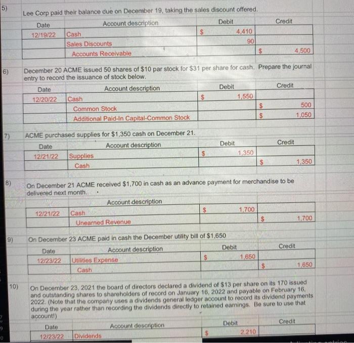 of December, 2021 and prepare the required jounal entry to record the