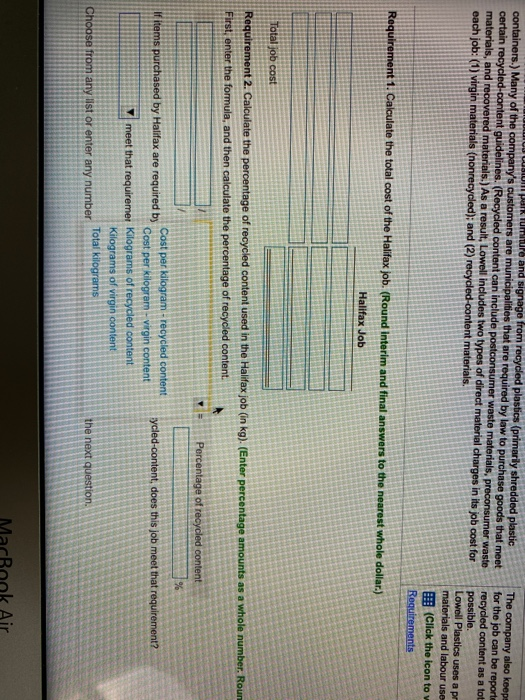 in the cost for each job: (1) virgin materials onrecycled; and (2)